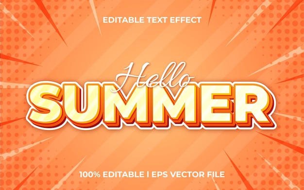 안녕하세요 여름 이벤트를 위한 따뜻한 테마 오렌지 타이포그래피 템플릿이 있는 여름 3d 텍스트 효과