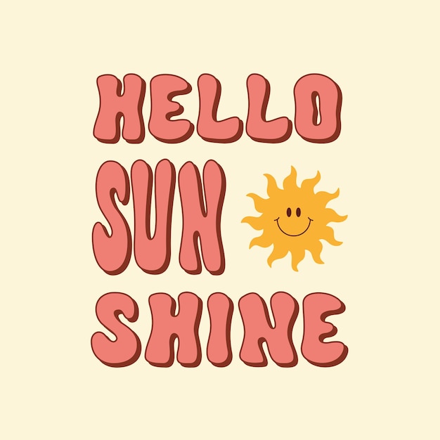 Hallo Sunshine schattige retro illustratie in stijl jaren '60, '70. Trendy groovy printontwerp voor posters