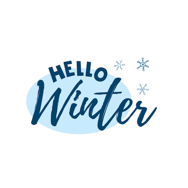 Hallo winter 2022. belettering met sneeuwvlokken. winter vectorillustratie.