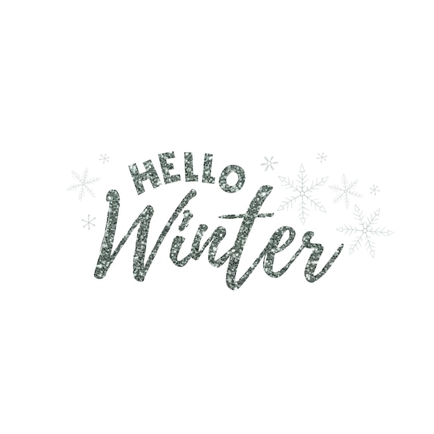 Hallo winter 2022. briljante glinsterende letters met sneeuwvlokken op witte achtergrond. winter vectorillustratie.
