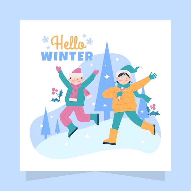 Hallo winter illustratie kaart ontwerp