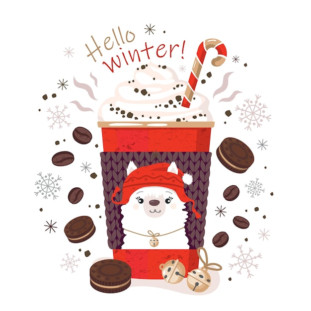 Hallo winter KOFFIE en ALPACA vector