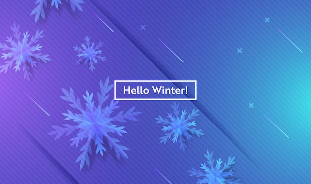 Hallo winterlay-out met sneeuwvlokken voor web, bestemmingspagina, banner, poster, websitesjabloon. sneeuw kerst seizoensgebonden achtergrond voor mobiele app, sociale media. vector illustratie