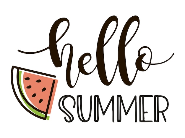 Hallo zomer belettering met watermeloen vectorillustratie