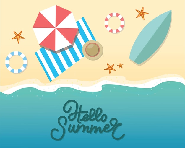 Hallo zomer concept vectorillustratie Bovenaanzicht van beach