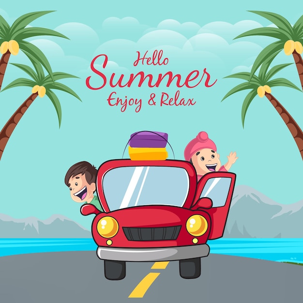 Hallo zomer geniet en ontspan banner ontwerpsjabloon