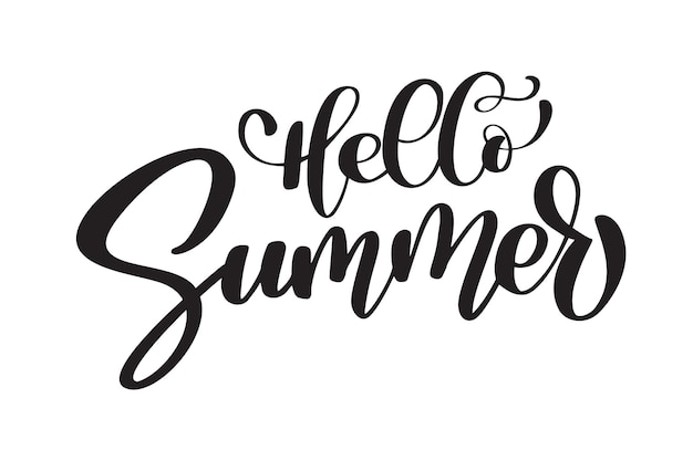 Hallo zomer Hand getrokken belettering handgeschreven kalligrafie ontwerp vector illustratie offerte