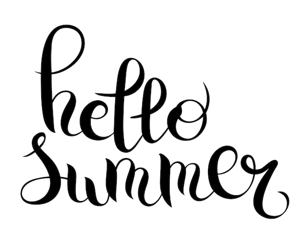 Hallo zomer handgeschreven belettering inscriptie vectorillustratie