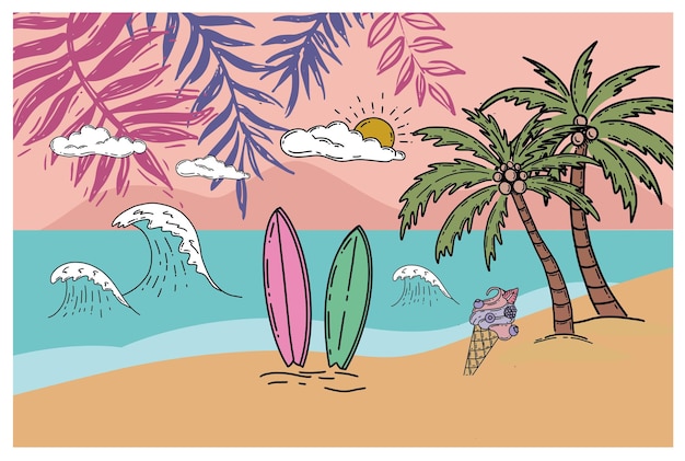 Hallo zomer handgetekende illustratie