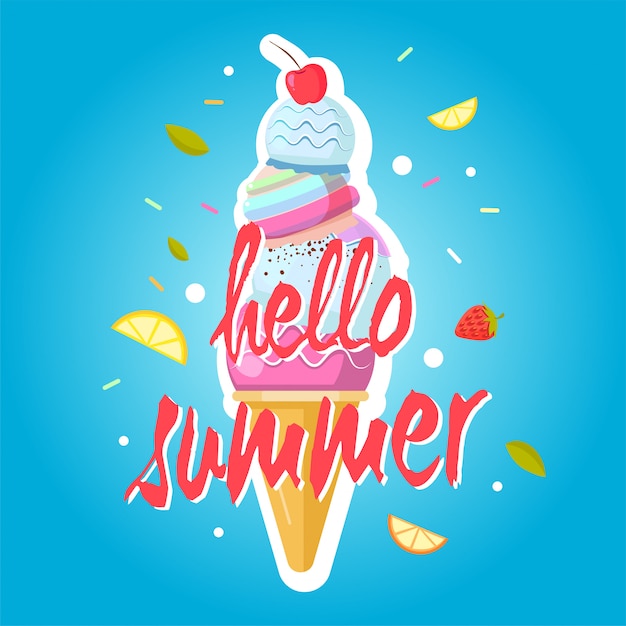 Hallo zomer ijsje, kleurrijke achtergrond