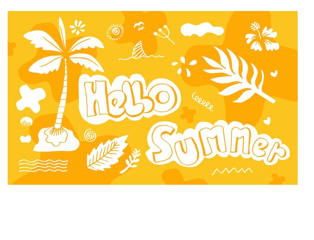 Hallo zomer in doodle stijl poster zomerfeest ontwerpsjabloon