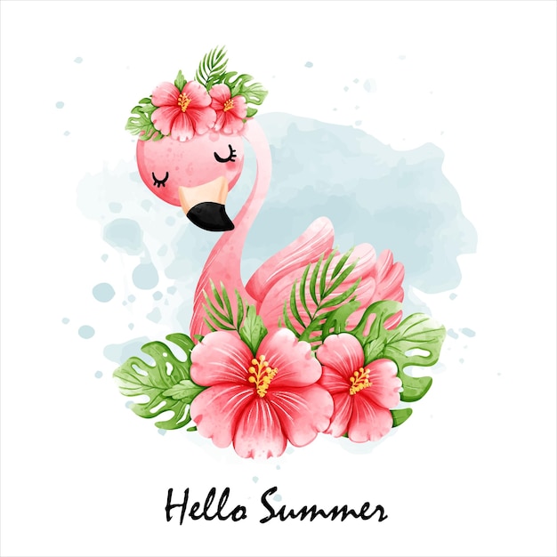 Vector hallo zomer met mooie roze flamingo vectorillustratie