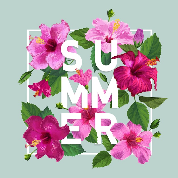 Hallo zomer poster bloemmotief