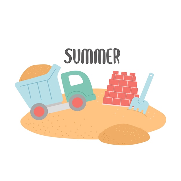 Hallo zomer set elementen op zand vectorillustratie