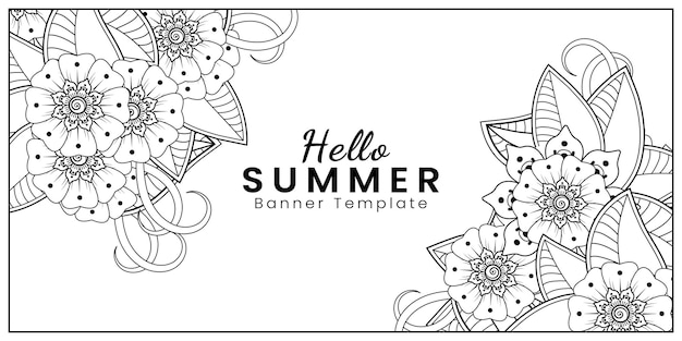 Hallo zomer sjabloon voor spandoek met mehndi bloem