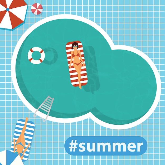 Hallo zomer. Zwembad. Platte vectorillustratie