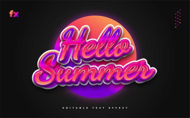 Hallo zomertekst in kleurrijk verloop met reliëfeffect. Bewerkbaar tekststijleffect