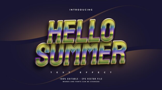 Hallo zomertekst in kleurrijke retrostijl met sprankelend effect. bewerkbaar teksteffect