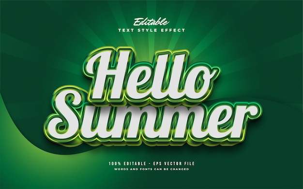 Hallo zomertekst in wit en groen met 3D reliëfeffect. Bewerkbaar teksteffect