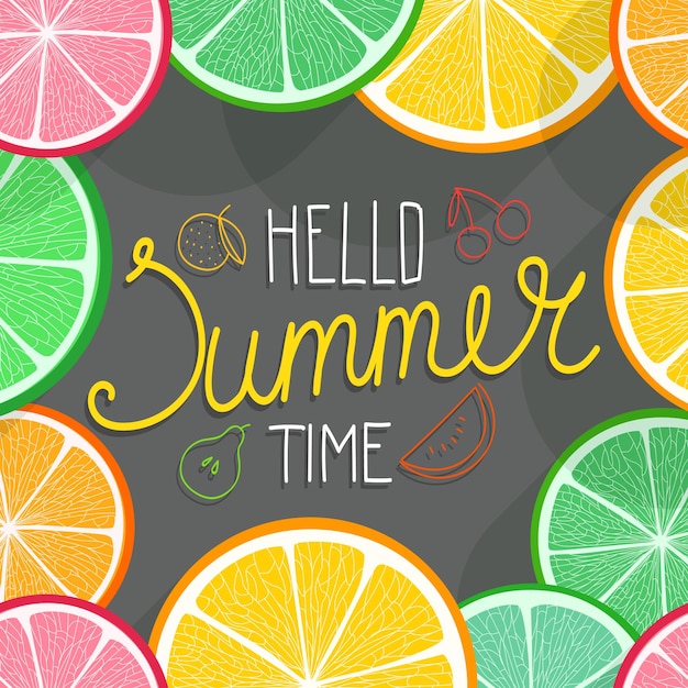 Vector hallo zomertijd vectorillustratie met fruit