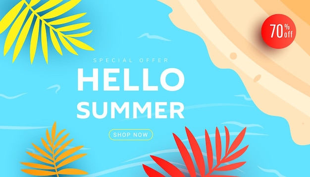 Hallo zomerverkoop bewerkbare sjabloonbanner met vloeibare vloeibare elementen