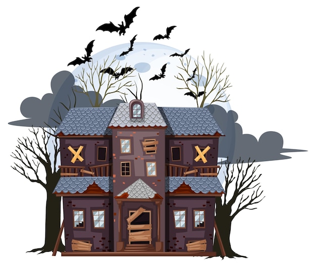 Vector halloween abandoned house on white background