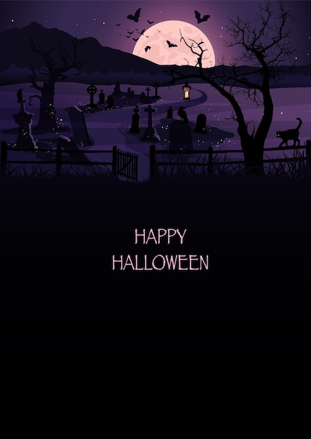 Halloween achtergrond, begraafplaats nachtscène