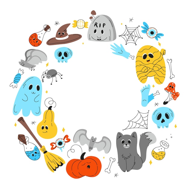 Halloween achtergrond halloween thema halloween doodles set van halloween elementen ghost mummie