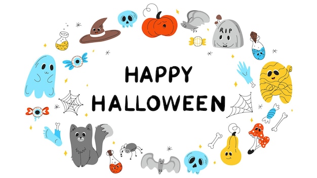 Halloween achtergrond Halloween thema Halloween doodles set van Halloween elementen ghost mummie