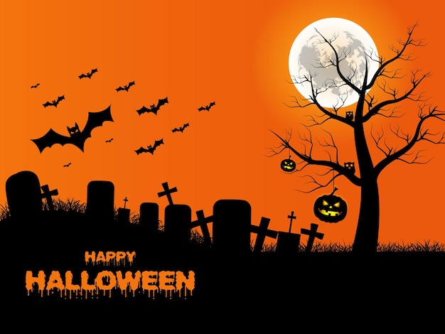 Halloween-achtergrond met vleermuizen hefboom o lantaarn en uil bij maannacht