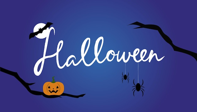 Halloween-achtergrond met vleermuizen, spinnen en pompoen. Vectorillustratie voor kaarten, posters.