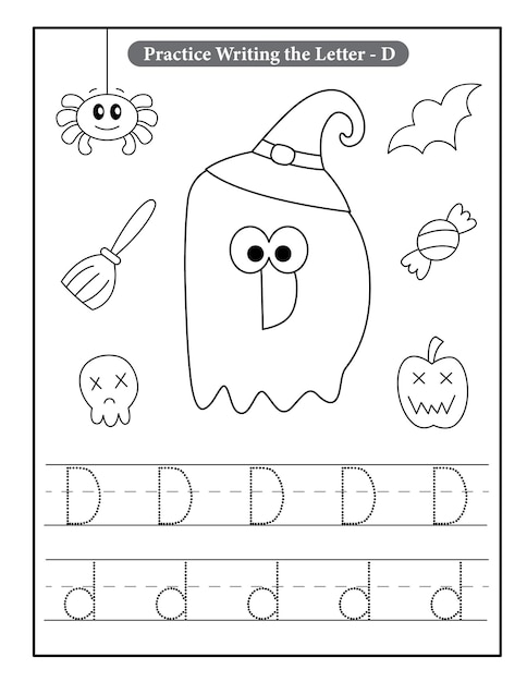 Vector halloween alphabet coloring pages with baby ghost