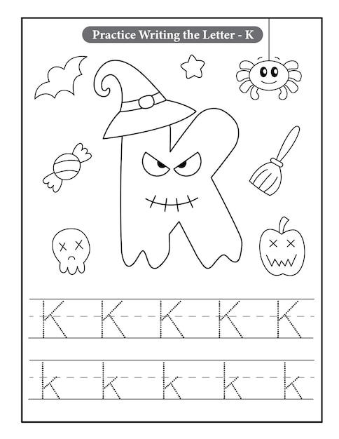 Halloween alphabet coloring pages with baby ghost