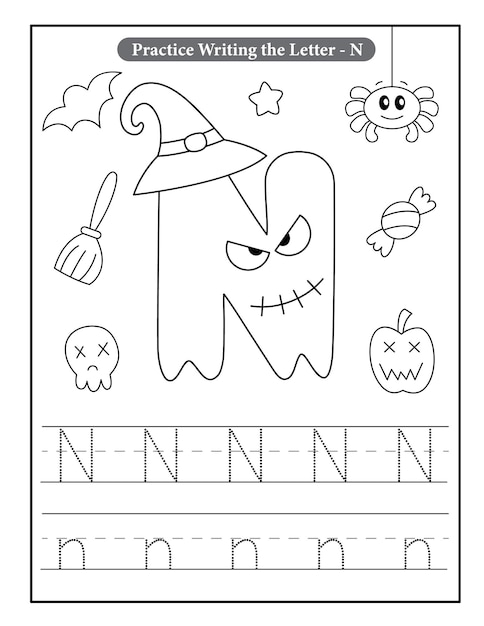 Halloween alphabet coloring pages with baby ghost