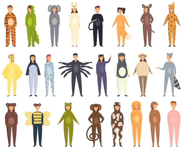 Vector halloween animal costume icons set cartoon vector dog costume
