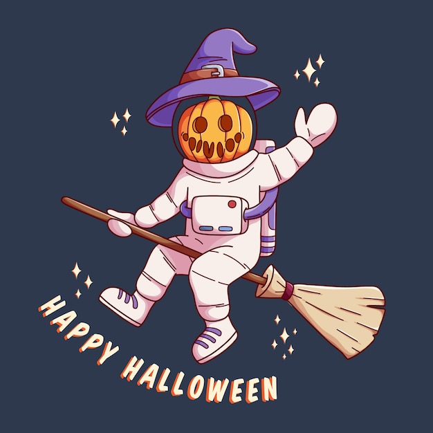 Хэллоуин-космонавт с векторным дизайном персонажа-волшебника лучшее для плаката и приглашения