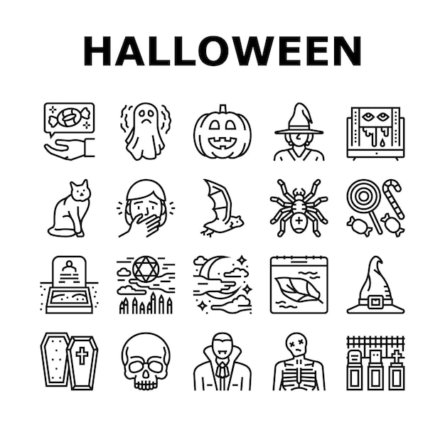 Halloween autumn season holiday icons set vector