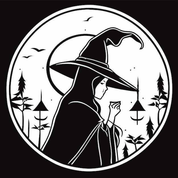 Vector halloween avond achtergrond met heks hand getekende platte stijlvolle cartoon sticker