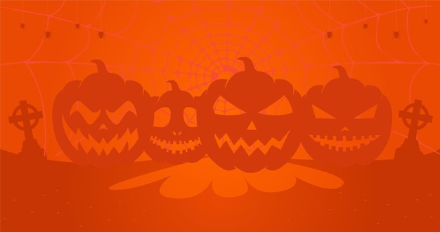 Halloween Background Banner with Orange Pumpkin grave bat and spider Vector Illustration