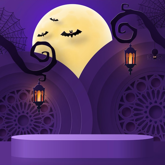 Halloween background design with 3d podium round square box stage podium