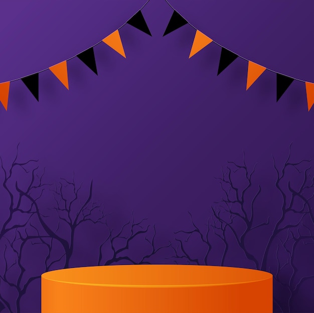 Halloween background design with 3d podium round square box stage podium