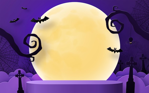 Halloween background design with 3d Podium round square box stage podium