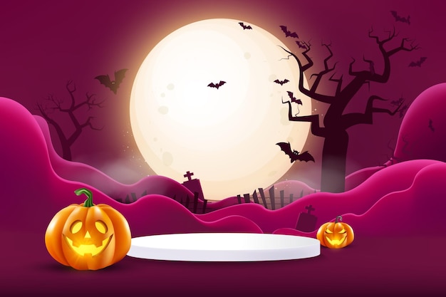 Halloween background design with product display, podium and Festive Elements Halloween.