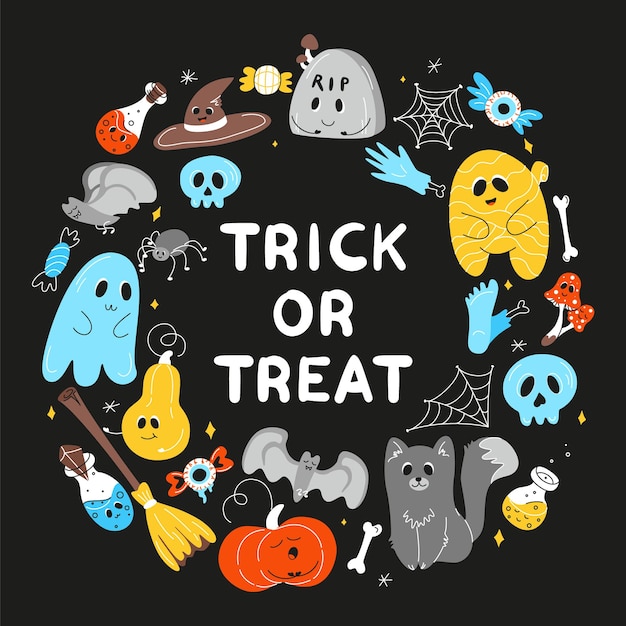 Vector halloween background halloween theme halloween doodles set of halloween elements ghost mummy