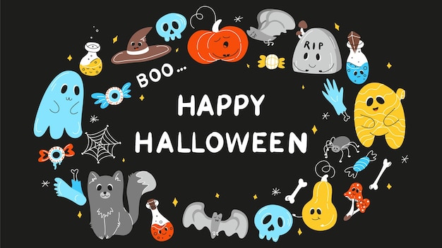 Halloween background Halloween theme Halloween doodles set of Halloween elements ghost mummy