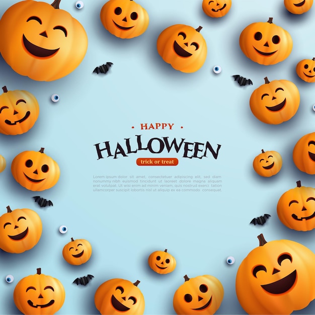 Halloween background illustration of orange pumpkin on blue background