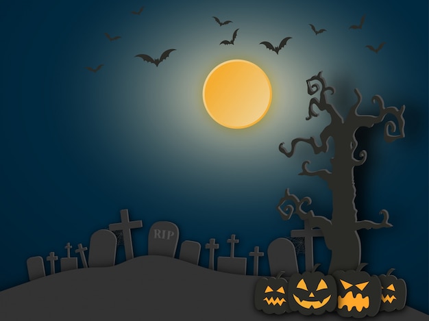 Vector halloween background paper art style.