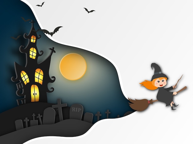 Halloween background paper art style.