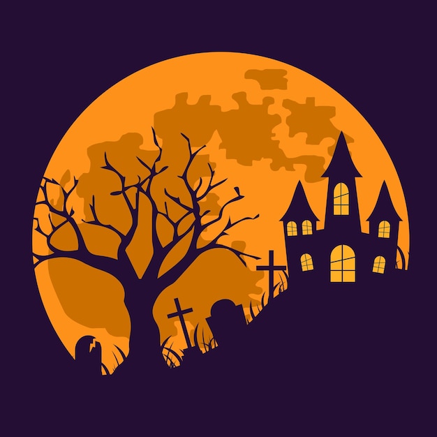 Halloween background poster with a house vector illustration