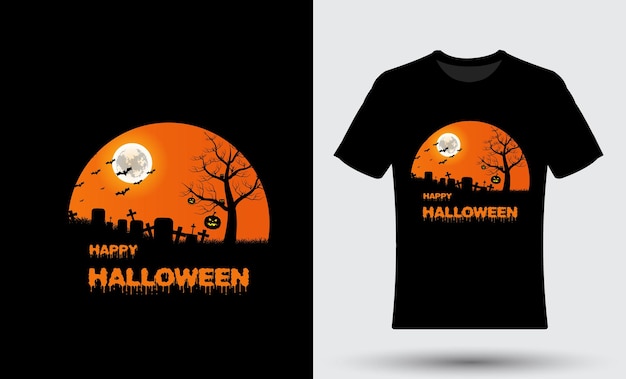 Halloween background t-shirt with bats jack o lantern and owl at moon night